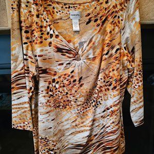New NWT Chico's Ringlet 3/4 Tee, V-neck.  Size 3 (XL)